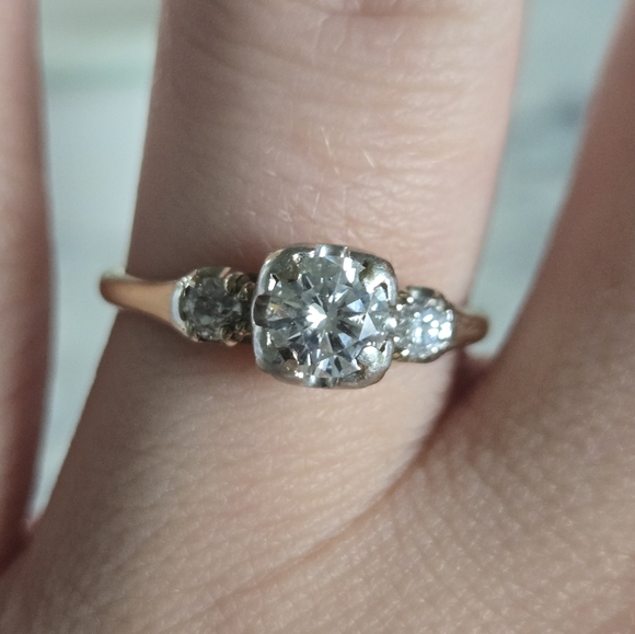 Antique 14kt Yellow White Two Tone Gold Diamond Engagement Wedding Ring